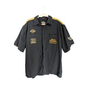 Harley Davidson Shirt Mens XL Black  Embroidered Button Up Biker Work